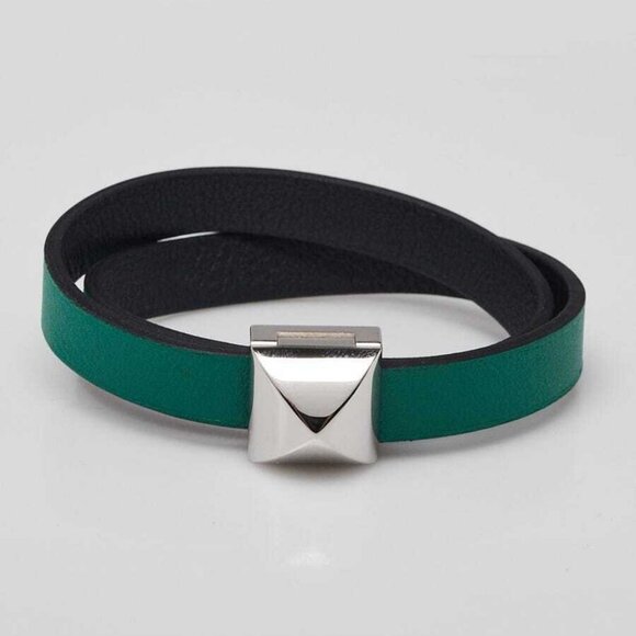 Hermes Bambou/Black Swift Leather Palladium Plated Medor Infini Double Tour - Picture 1 of 7